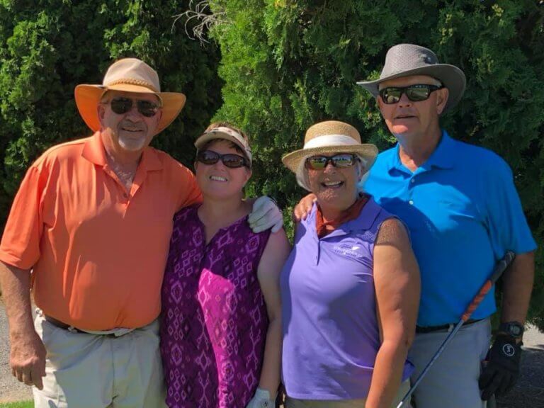 Group of golfers gathered outside at Colockum Ridge Golf Course in Quincy WA